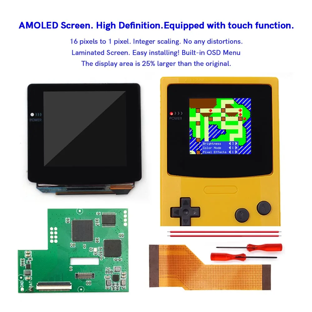 2024 Laminated OLED GBC LCD display  Touch screen OSD Menu RETRO PIXEL AMOLED Screen For GameBoy Color Customised shell Housing