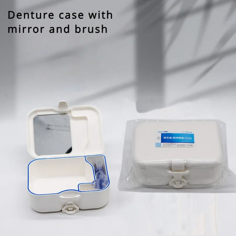 Dental Denture Box Case With Mirror Unslotted Type Denture Container Dental Storage Box Dentist Holder Box Dental Supplies