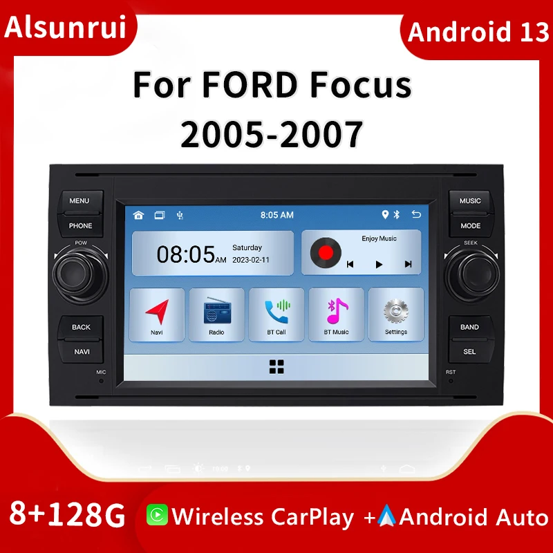 

2 din Android 13 Car Multimedia Player For Ford Focus 2 Ford Fiesta Mondeo 4 C-Max S-Max Fusion Transit Kuga Radio Audio Carplay