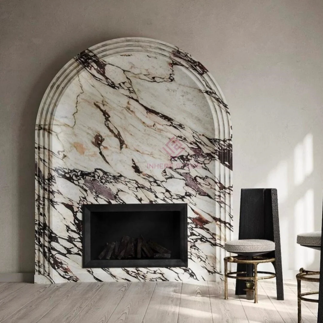Classic Hand Carved Natural Marble Fireplace For Luxury Villa Indoor Heating 1500C Heat Resistant
