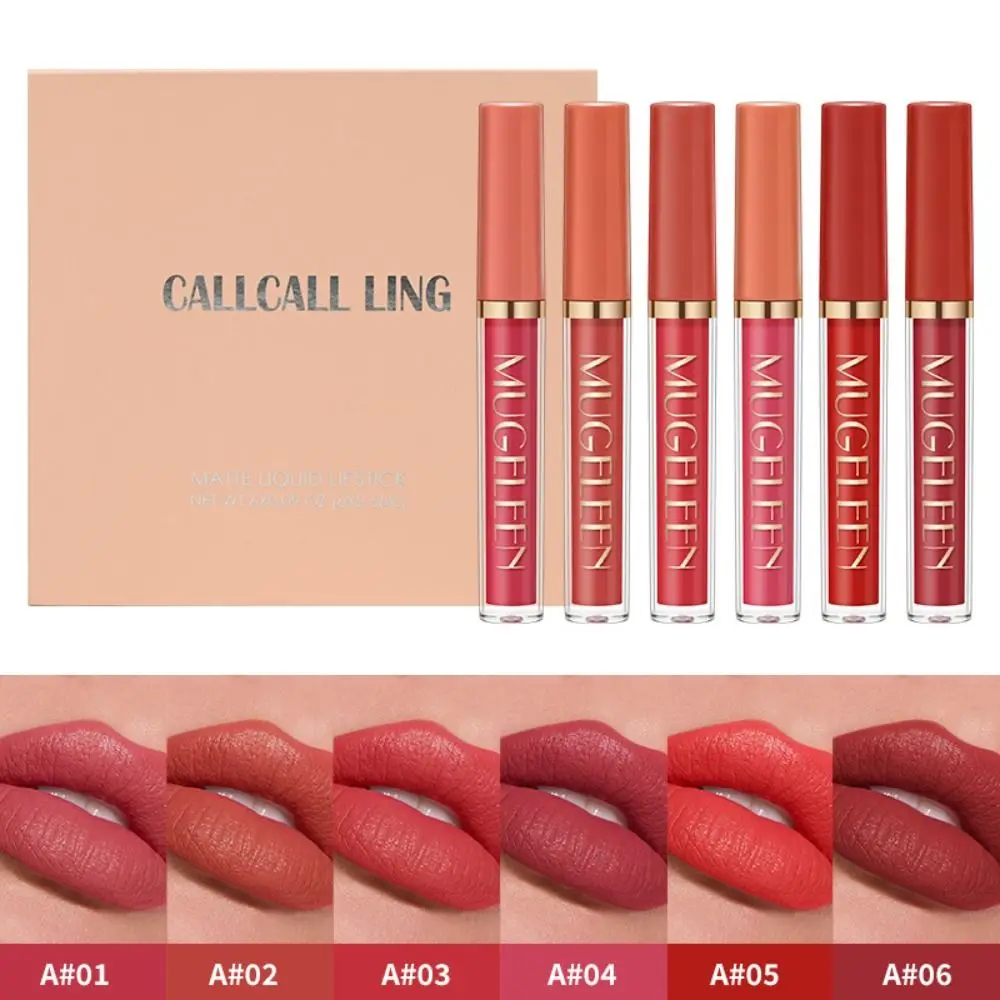 

6Pcs Long-lasting Matte Velvety Lip Glaze Non-Stick Cup Waterproof Matte Lipstick Suit Not Fading Makeup Tool Liquid Lipstick