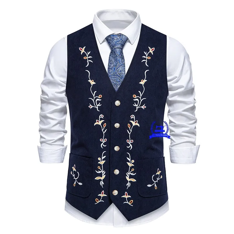 Herren-Weste aus Cord mit Blumenmuster, formelle Westen, 3-farbige Anzüge, Weste mit Revers im V-Stil