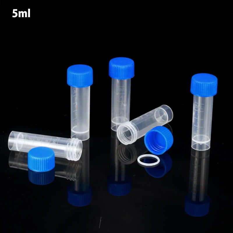 25/50Pcs 1-10ml Plastic Test Tubes Vials Sample Container Powder Craft Screw Cap Bottles for Office School Chemistry Supplies