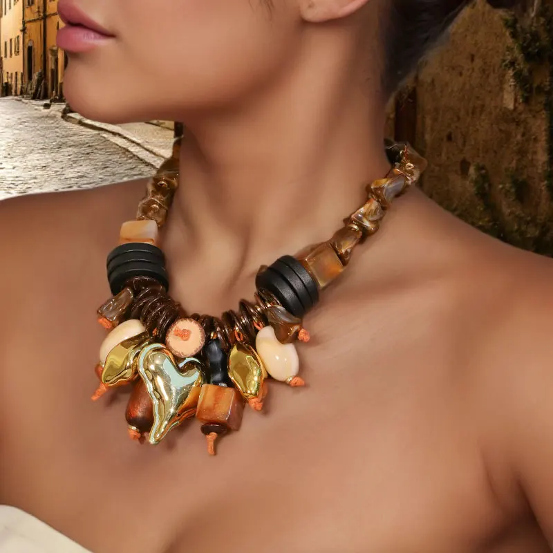 

New Handmade Bohemian Beads Necklace,Exaggerated Heart Retro Pendant,Personalized Necklace For Lady Jewelry Keychain Party Gift