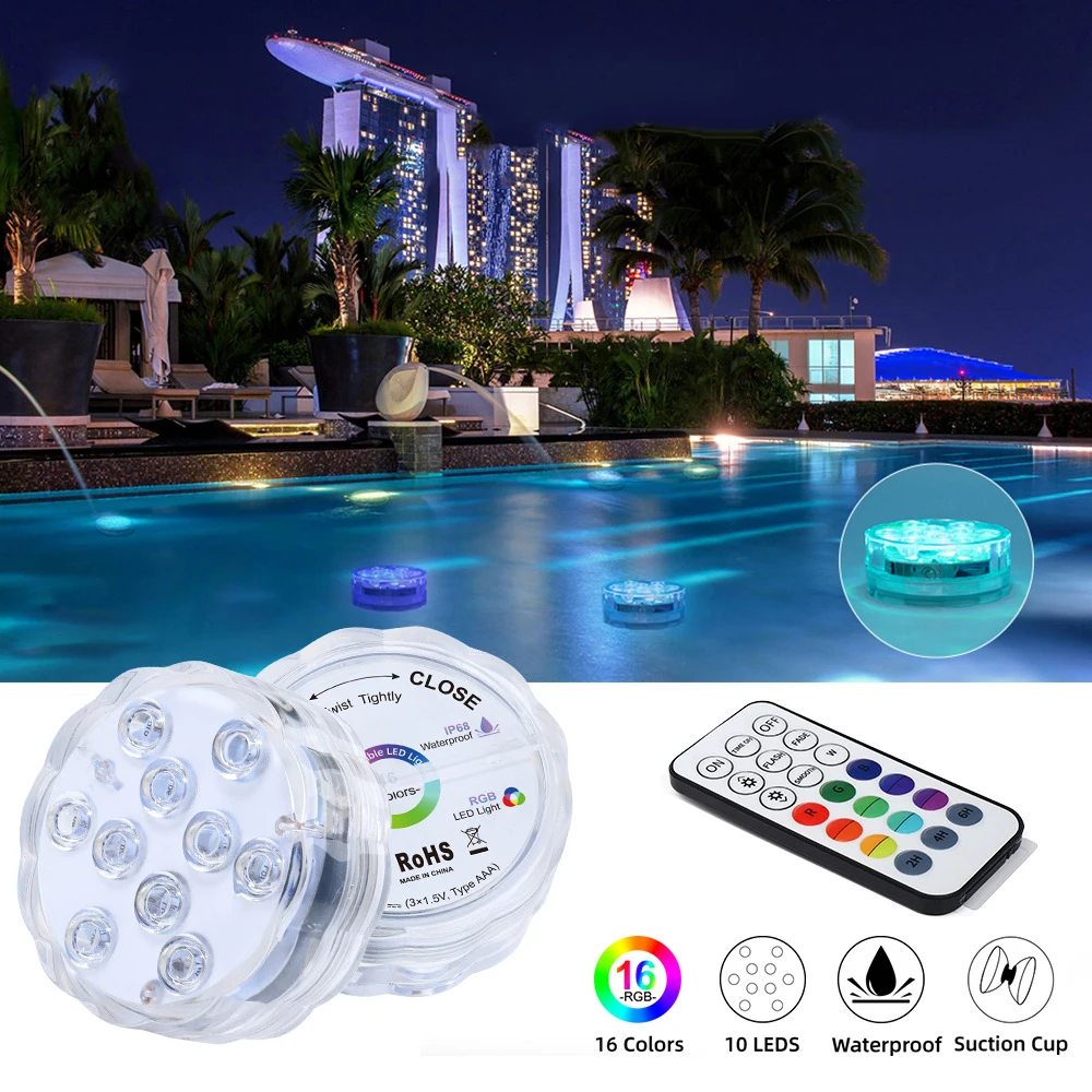 

Submersible Pool Light 16 Colors Waterproof RGB Underwater Light Swimming Pool Ligh Remote Control Vase Bse Aquarium Decoration