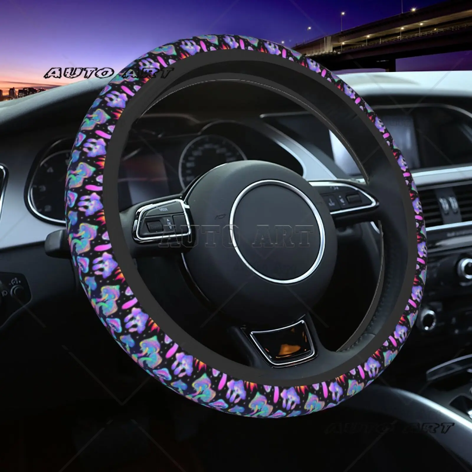 Psychedelic Mushroom Turn Steering Wheel Cover Car Parts Universal 15 Inch Chloroprene Rubber Breathable Anti Slip