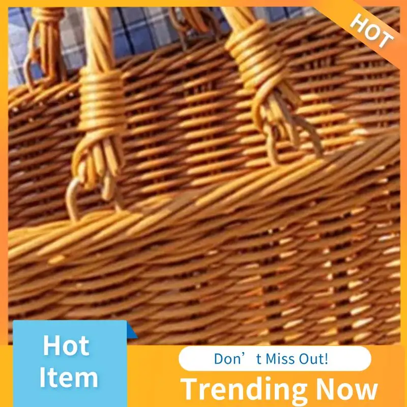 

Handmade Imitation Rattan Picnic Basket Picnic Basket With Handle Outdoor Fruit Holder 1 Pcs