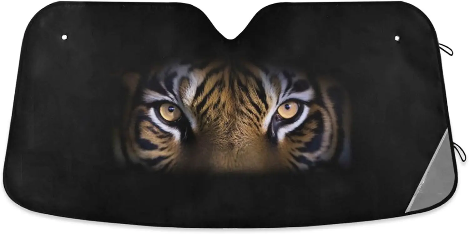 

Tiger Print Car Sunshade for Windshield Automotive Sun Visor Protector Foldable for SUV Truck Front Window (Black)