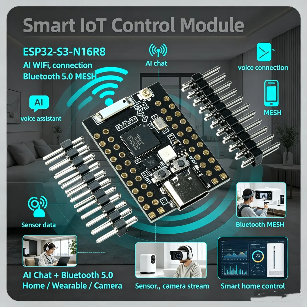 Esp32-s3-n16r8 2.4ghz Wifi Bluetooth 5.0 Development Board  Mcu Module Dual Core 32bit S3r8 Chip AI Chat Type C