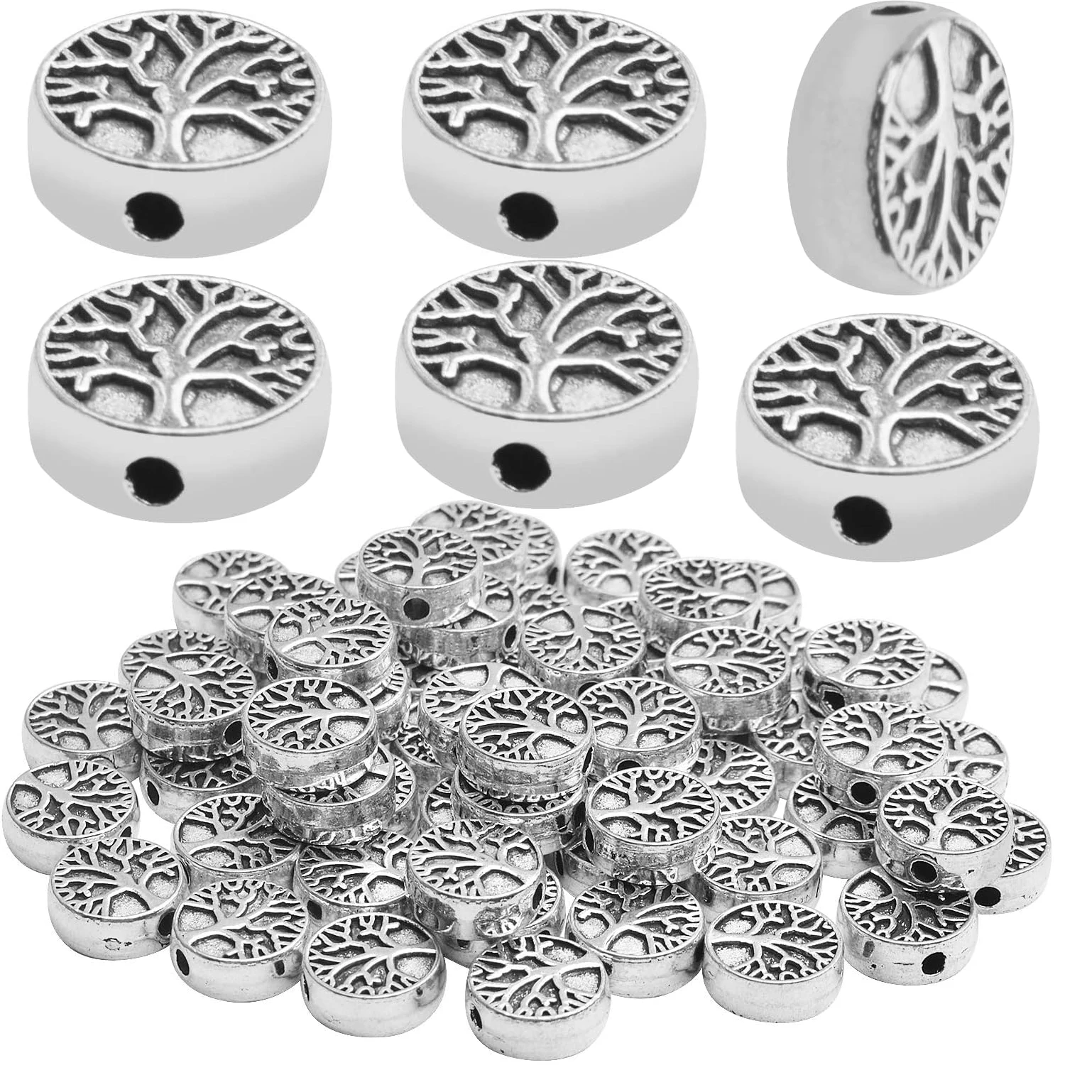 

60pcs Antique Tree of Life Beads Mixed Loose Spacer Beads Metal Jewelry Findings for Making Necklace Bracelet Craft