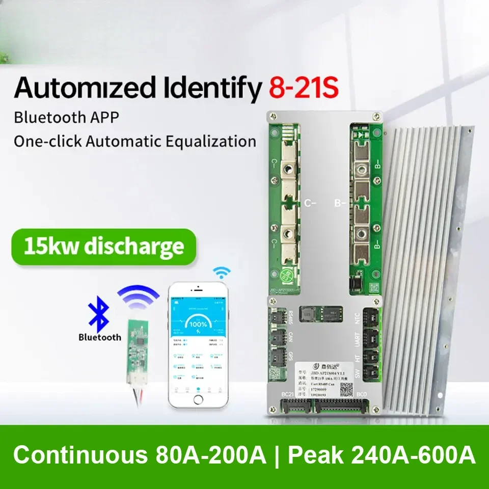 BMS 24V/36V/48V/60V/72V 8S-21S Lifepo4 Ion 8S 12S 14S 15S 16S 20S 80A 100A 120A 150A 200A Smart BMS With UART/RS485