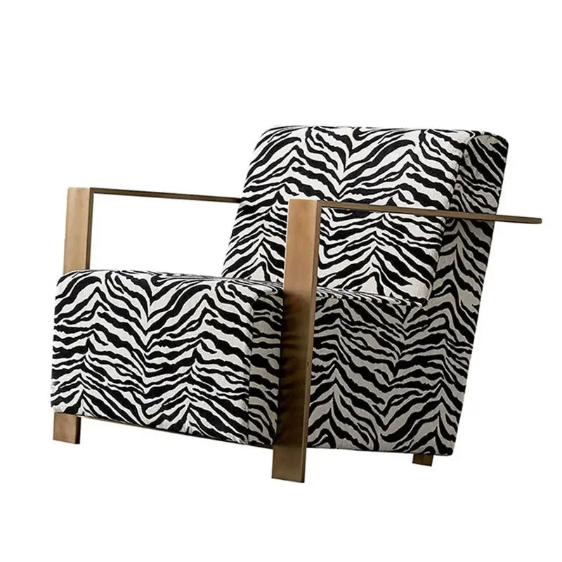 Simple and modern single light luxury zebra pattern fabric casual stainless steel armrest sofa designer