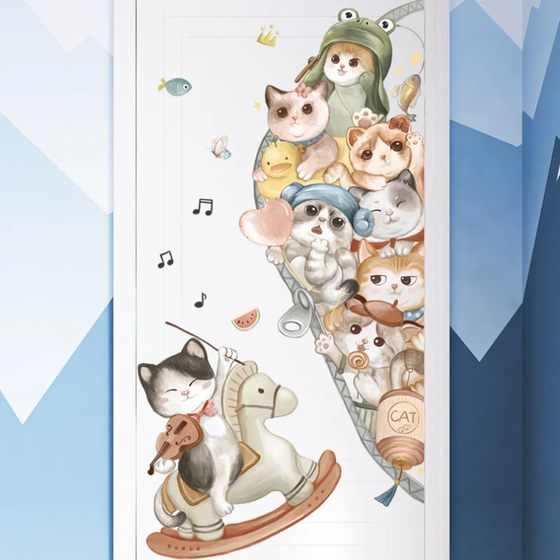 Cartoon Cat Wall Sticker Shop Window Glass Layout Electrostatic Animal Background Sticker Moisture-proof Anti Fouling Removable