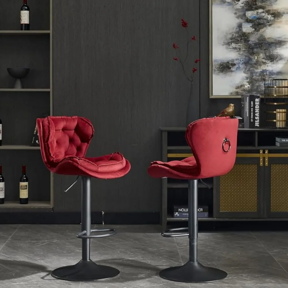 مقعد مرتفع بارتفاع حانة دوارة حديثة، كرسي طعام عالي مع مقعد مخملي، مسند ظهر، مقعد طاولة هيدروليكي بدون ذراع