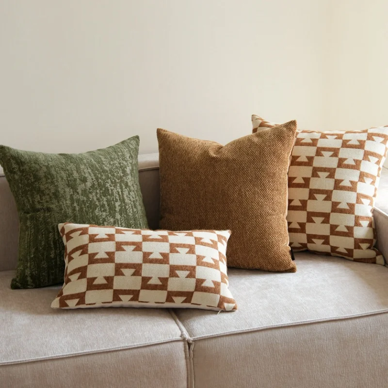 Brown Green Color Pillows Retro Geometric Cushion Case Luxury Simple Decorative Pillow Cover For Sofa Chair Home Decorations