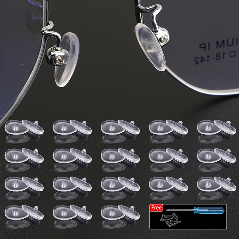 KAMMPT 5/10/20 Pairs Water Drop Shaped Elastic Nose Brackets Oval Transparent Screw-in Glasses Nose Pads for Eyewear Repairing