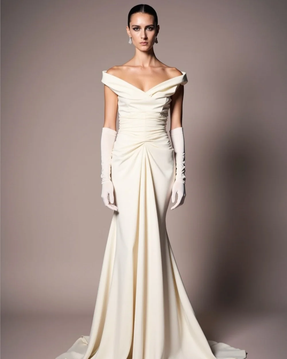 

Customized High Quality Classic Jersey Ruched Pleat Mermaid Off-the-shoulder Long Dresses Bespoke Occasion Dresses Matching