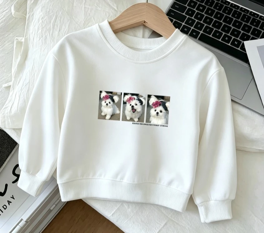 

All Season Kids Cotton Sweatshirt Fun Dog Cat Graphic Print Crew Neck Comfortable Long Sleeve Casual Top For Boys And Girls Wear