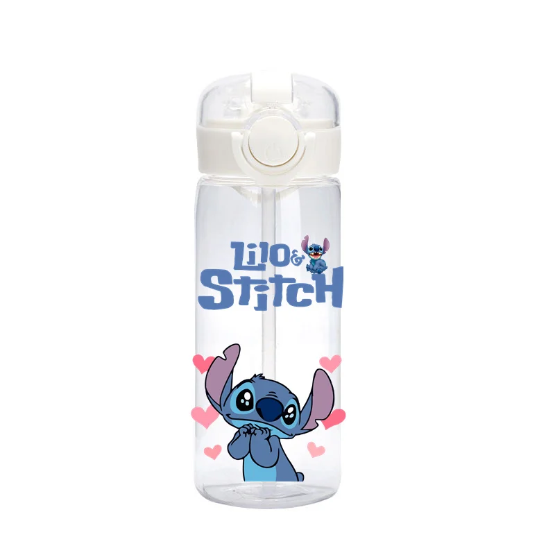 Disney-Tasse à eau en plastique CAN O & Stitch pour enfants, paille de grande capacité, dessin animé Stitch, verre à eau, garçon, étudiant, bouteille, cadeaux de normalisation