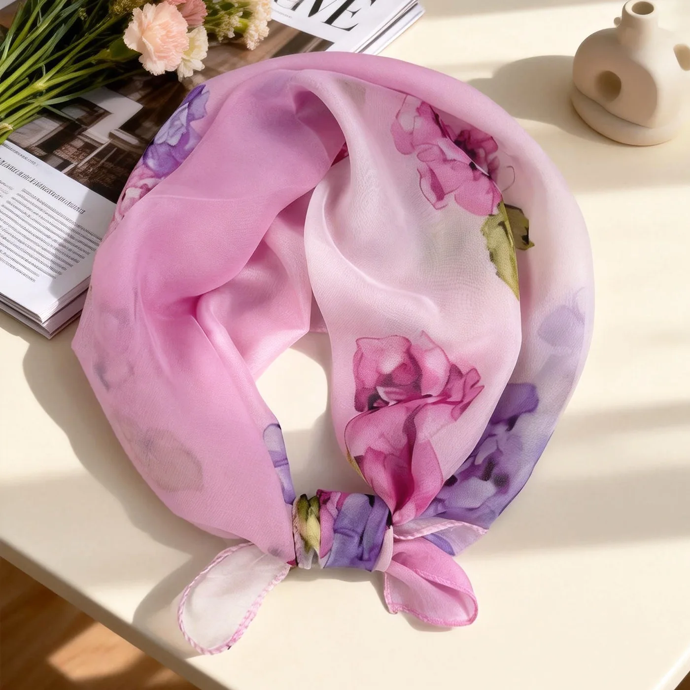 

Spring/Summer Neck-Covering Lightweight Chiffon Square Scarf: Fashionable Women's Silk Scarf—Elegant, Versatile, and Minimalist