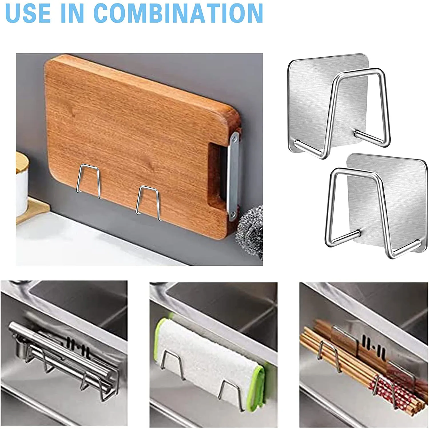 Soporte autoadhesivo para esponjas de cocina, estante de secado de acero inoxidable, organizador de accesorios de cocina