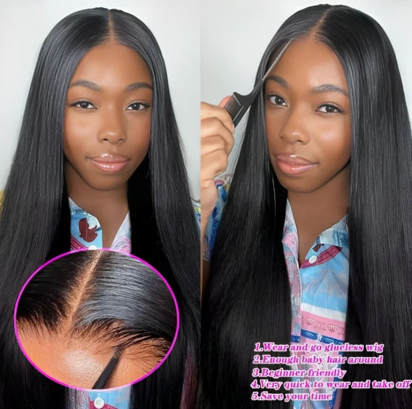 

Ready To Wear Glueless Black Bone Straight 5x5 Lace Front Wigs Pre Plucked Lace Human Hair Pre Cut 4x4 Wigs 100% Brazilian