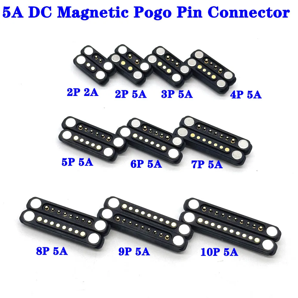 10Pair Spring Loaded Male Female 2.54mm 4.0mm Pitch 2 3 4 5 6 7 8 9 10 Pole Through Holes PCB Connector 5A DC Magnetic Pogo Pin