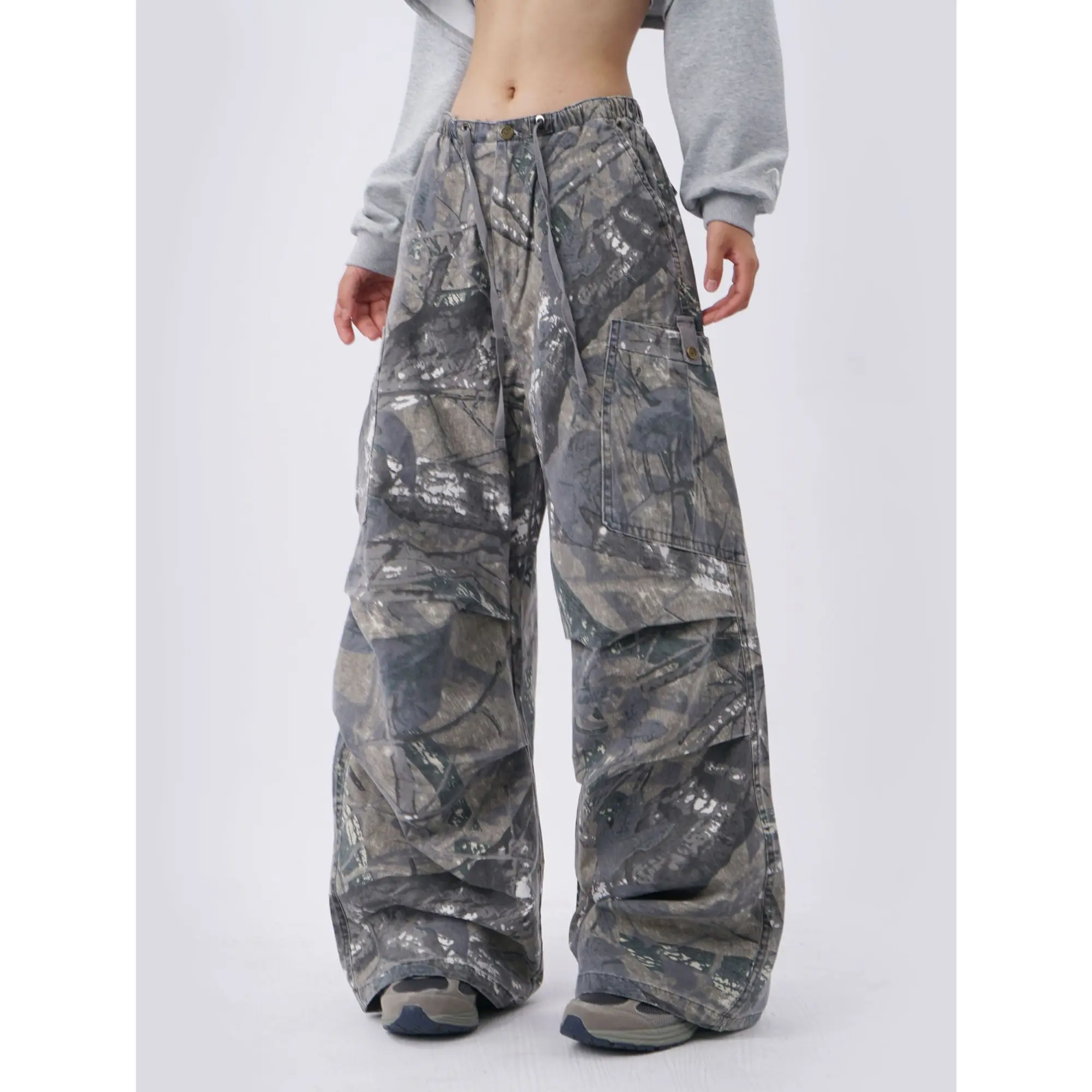 Men's Tree Pattern Camouflage Sweatpants Street Summer Pants Cool Boys High Waist Bottoms Male Casual Wide Leg Trousers