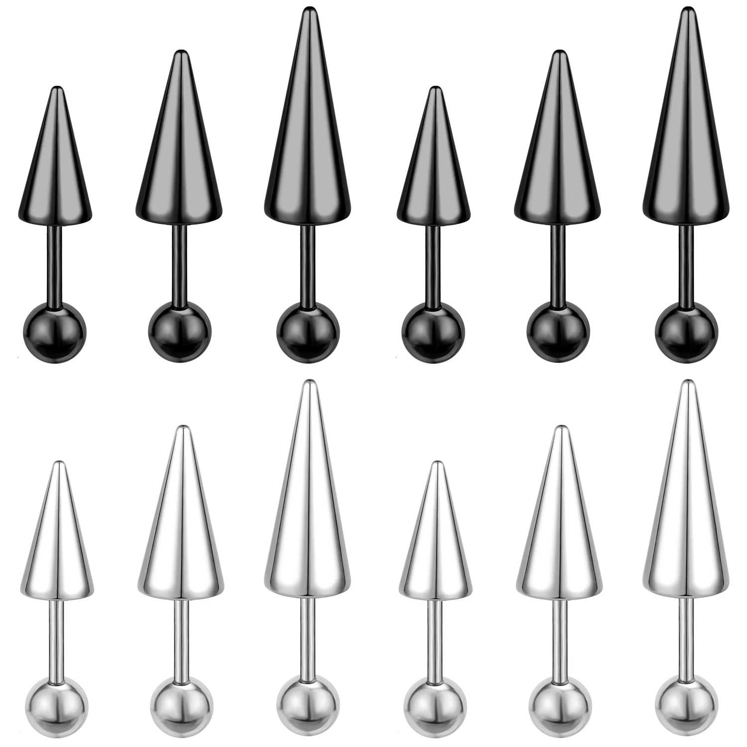 AOEDEJ 18G Long Spike Earring Cartilage Helix Piercings Cone Stud Earrings Stainless Steel Black Plated Spike Barbell Ear Studs