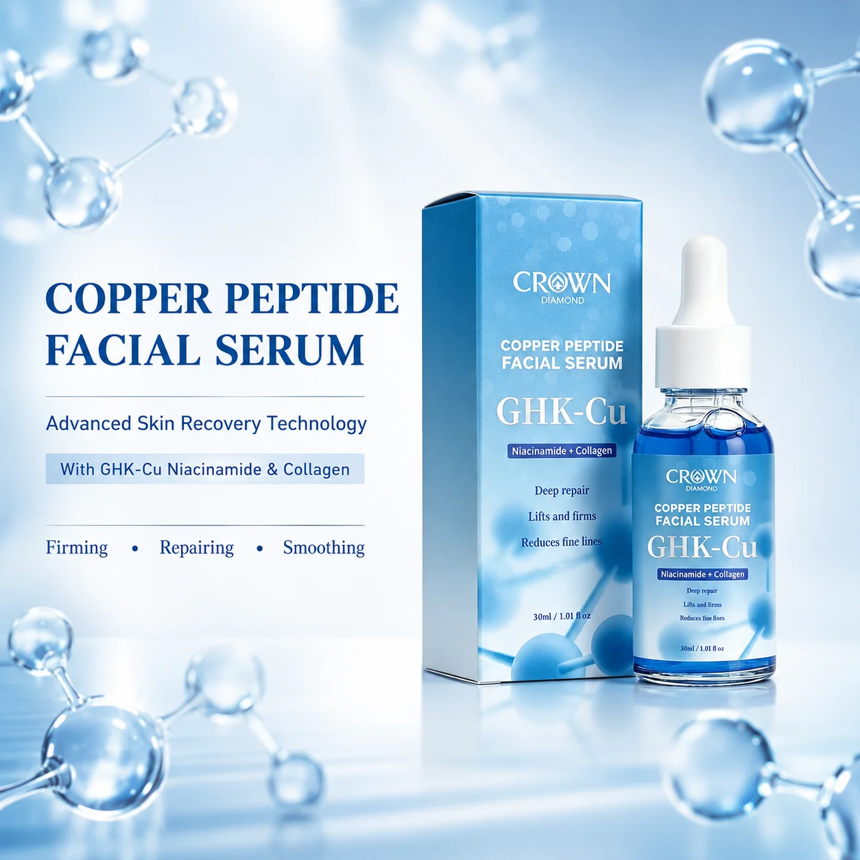 Suero Facial con Péptidos de Cobre GHK-Cu y Niacinamida, Esencia para el Cuidado de la Piel, Hidratación Profunda, Reafirmación de la Piel, Reparación de la Textura de la Piel, 30 ml
