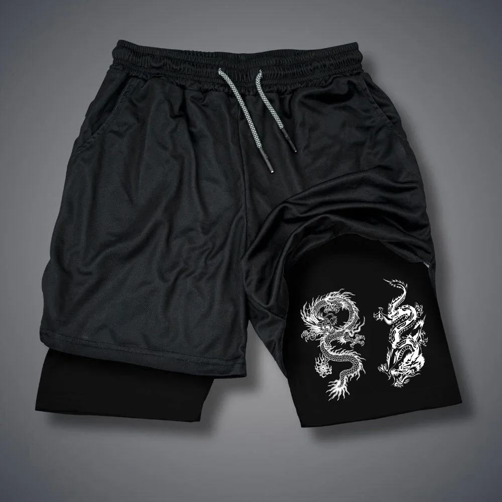 Summer Men's Shorts RS Letter Print Shorts Quick Dry 2 In 1 Short Pants White Black Double-deck Short Pant Dragon Streetwear