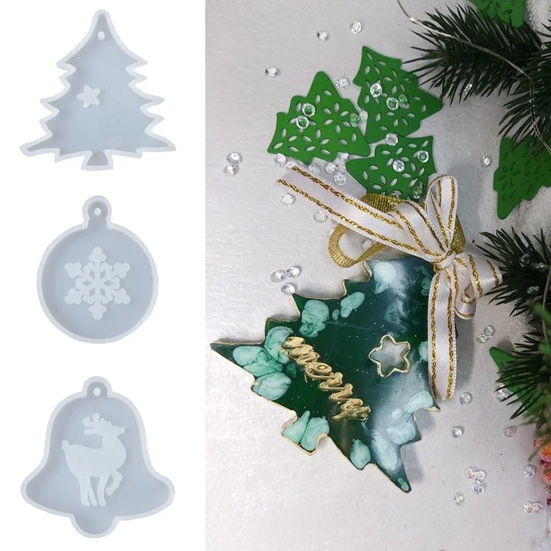 DIY Christmas Silicone Molds Pendant Crystal Epoxy Resin Molds Bell Christmas Tree Elk New Year Handcraft Accessories Decoration