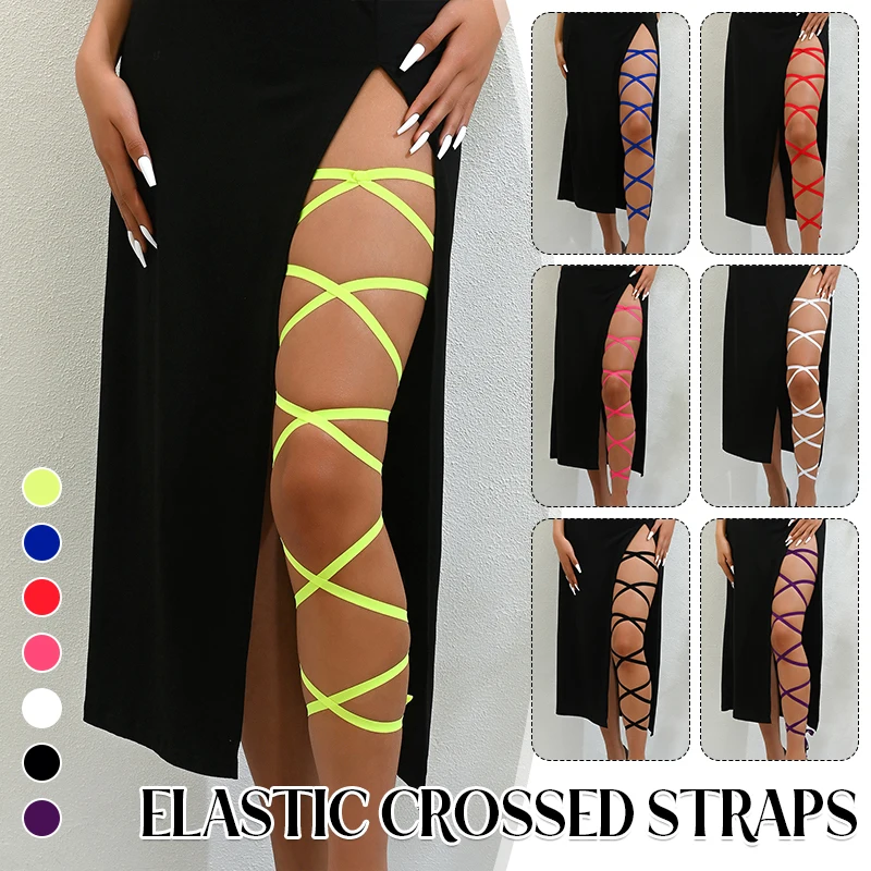 Elastic Cross Strap Sexy Leg Wrap Stretch Bandage Leg Thigh Chain Holiday Garter Halloween Dance Music Festival Body Girdle