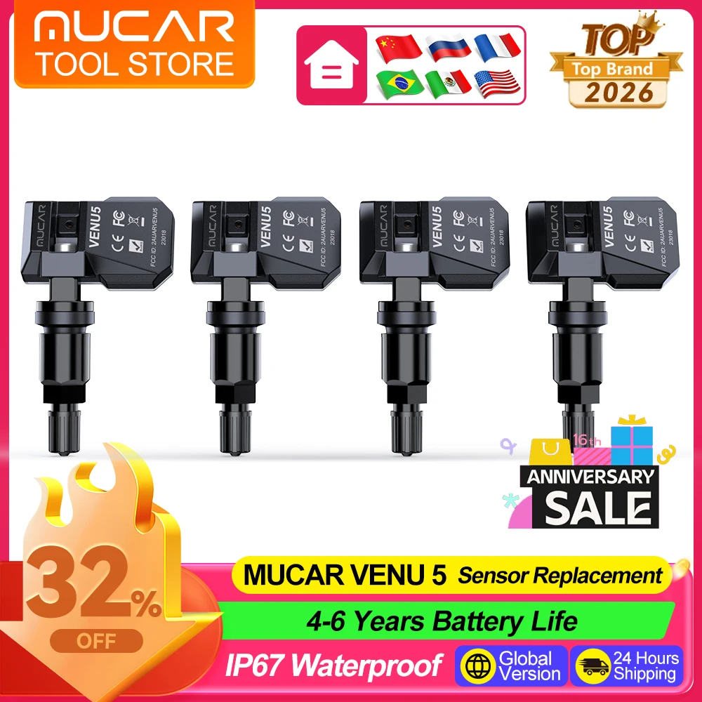 

4PCS MUCAR VENU 5 Tire Pressure Monitor Sensor 315MHZ 433MHZ IP67 Waterproof Monitoring Sensor Replacement Fit Venu 90 Ipro
