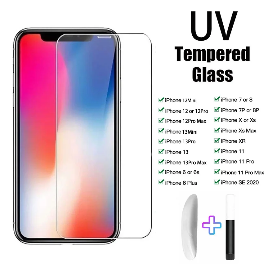 UV Protective Film For iphone 16 15 Pro Max Tempered Glass Apple X XS XR 12 13 Mini 14 15 Plus 11 liquid Glue Screen Protector