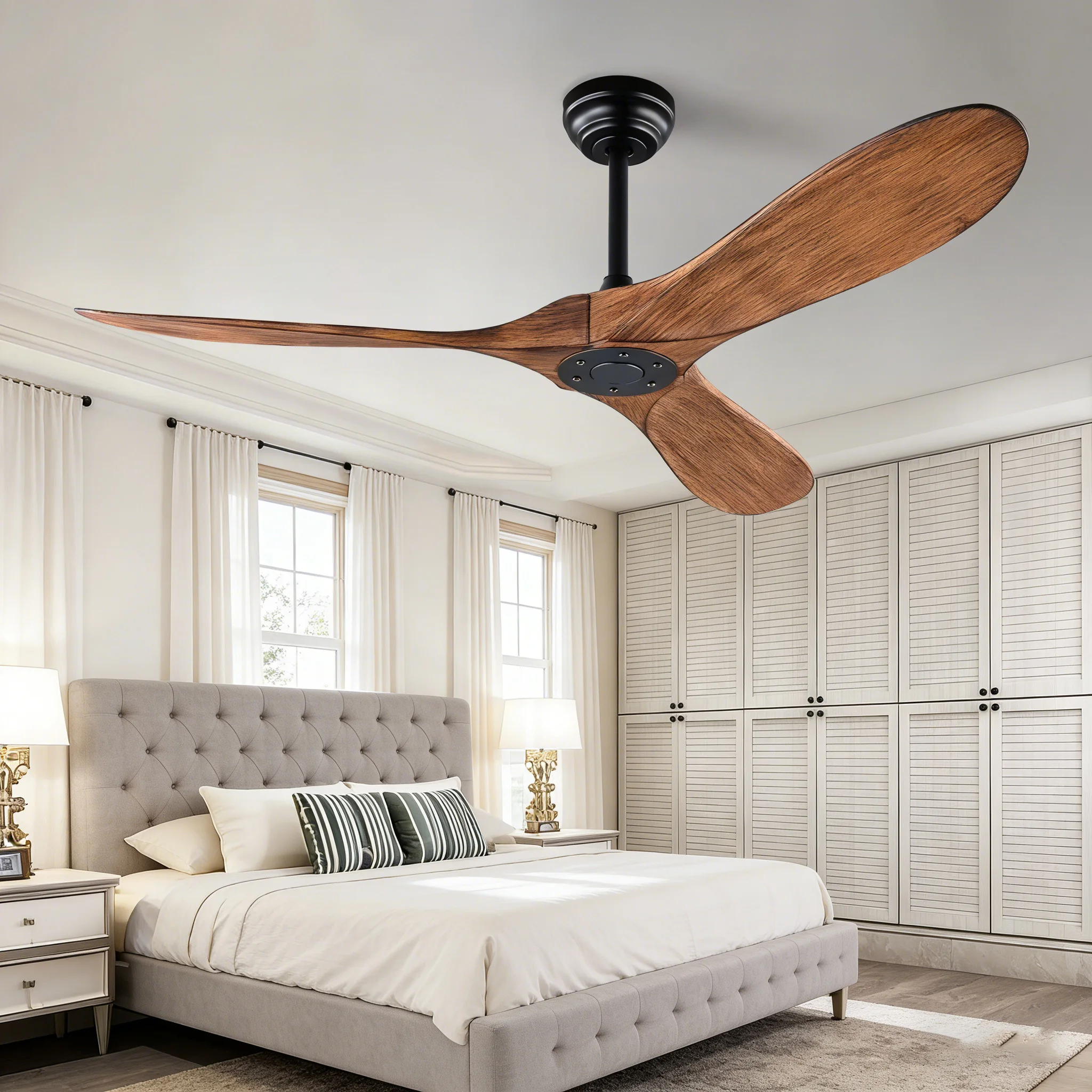 

52, 60-дюймовый потолочный вентилятор, скандинавский ретро-потолочный вентилятор, ABS-вентилятор, без света, пульт дистанционного управления, декоративный вентилятор, большие вентиляторы в стиле ретро