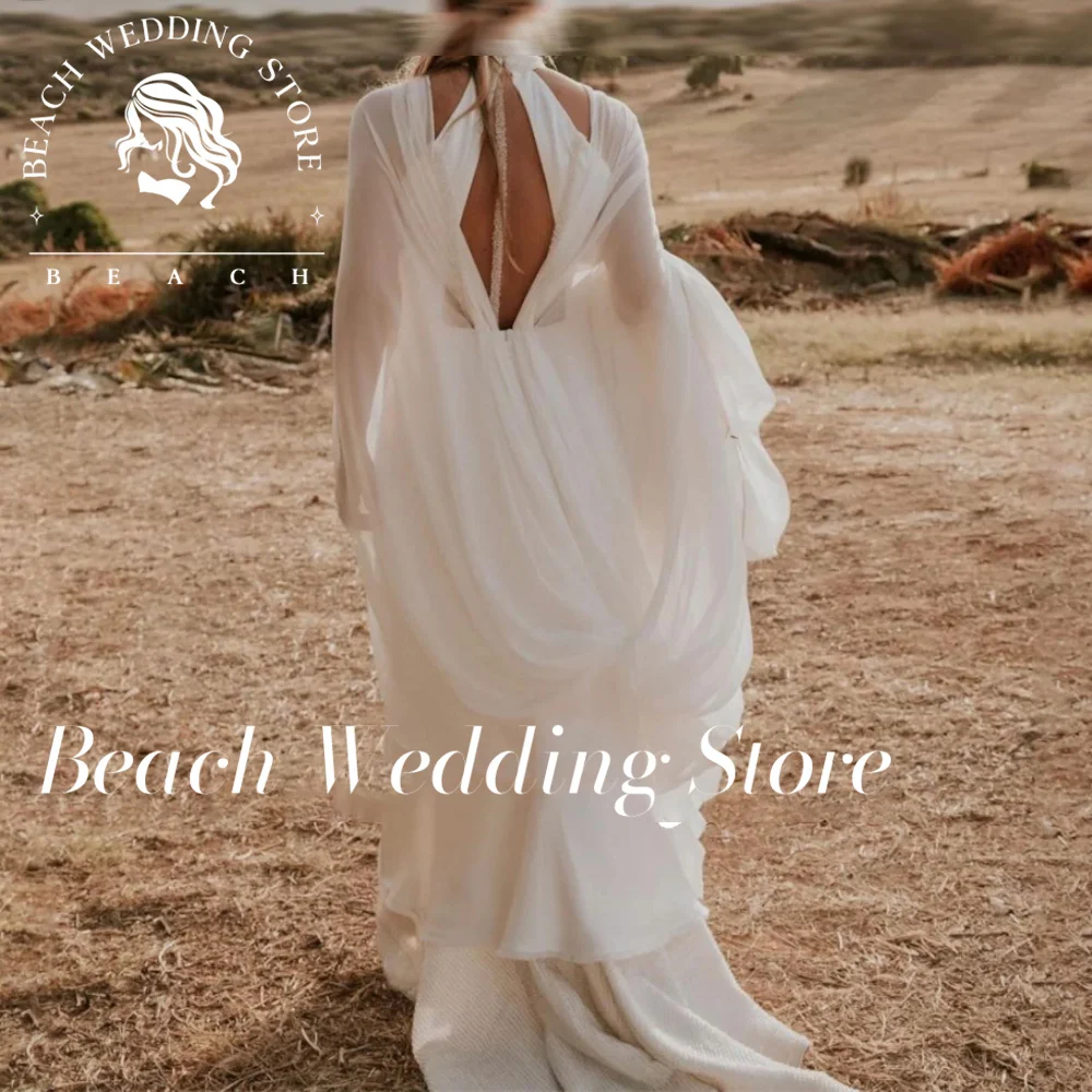 BEACH Simple Two Pieces Halter Mermaid abiti da sposa da sposa Sexy Backless abito da sposa lungo fino al pavimento Boho vestidos largos