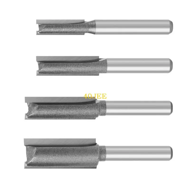 40JE 4Pieces Profesional Woodworking Router Bit Double Edges Design 1/4inch Shank Daya Daya Daya Baja Lurus Potong Router Bit