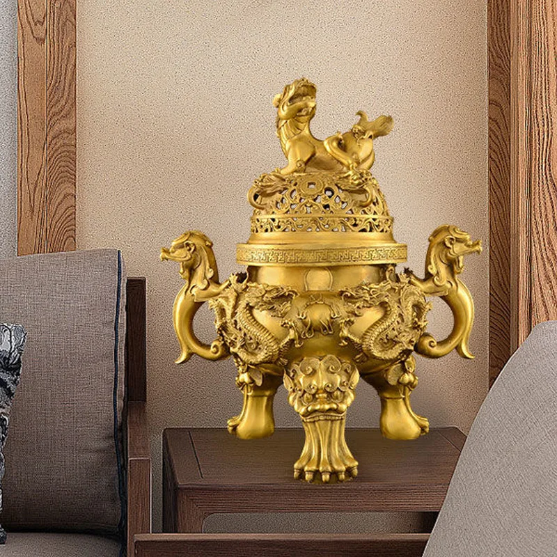 Creative Brass Three-legged Animal Shaped Aromatherapy Burner, Indoor Kowloon Incense Stove, Buddha Hall, Dog Sculpture Shaped