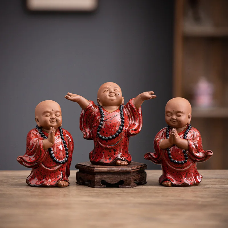 Zen Little Monk Ceramic Buddha Figurine Living Room Entrance Tabletop Display Decorative Ornament