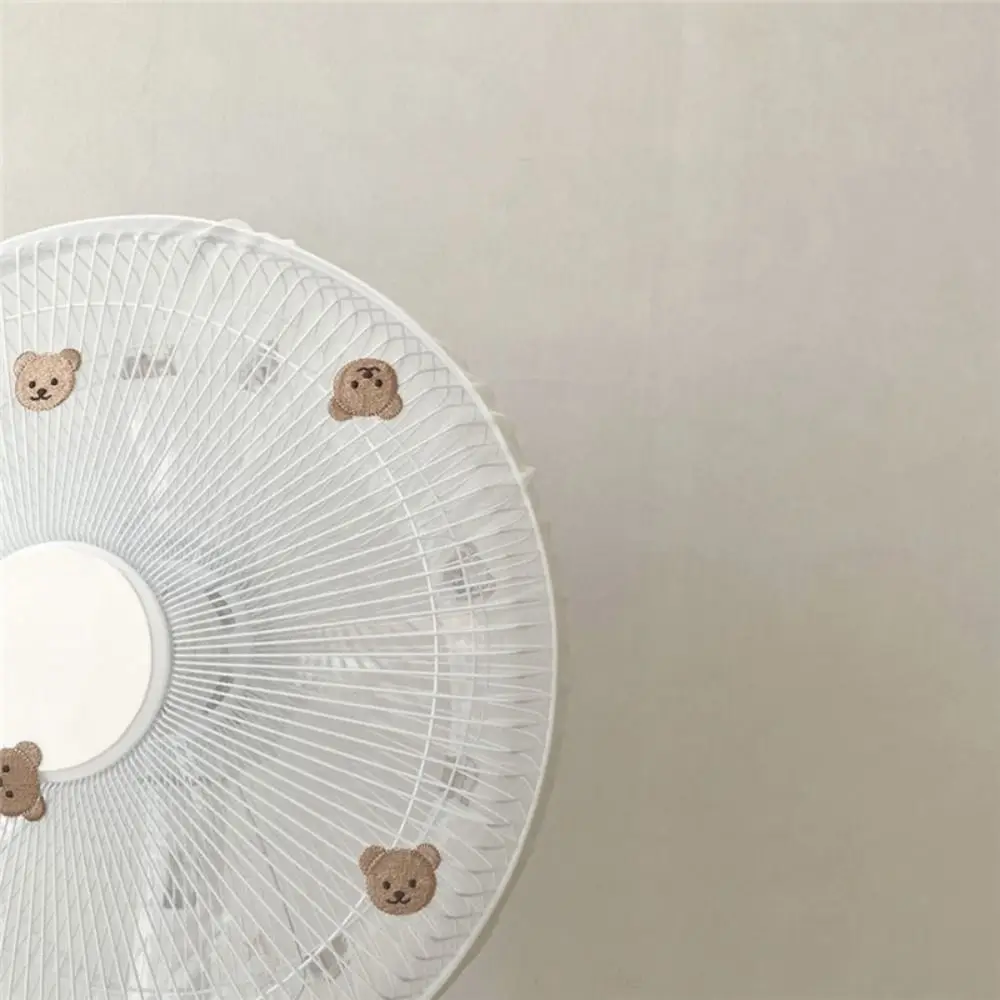 Waterproof Round Electric Fan Cover Anti-pinch Bear Embroidery Fan Dustproof Covers Finger Protector Universal