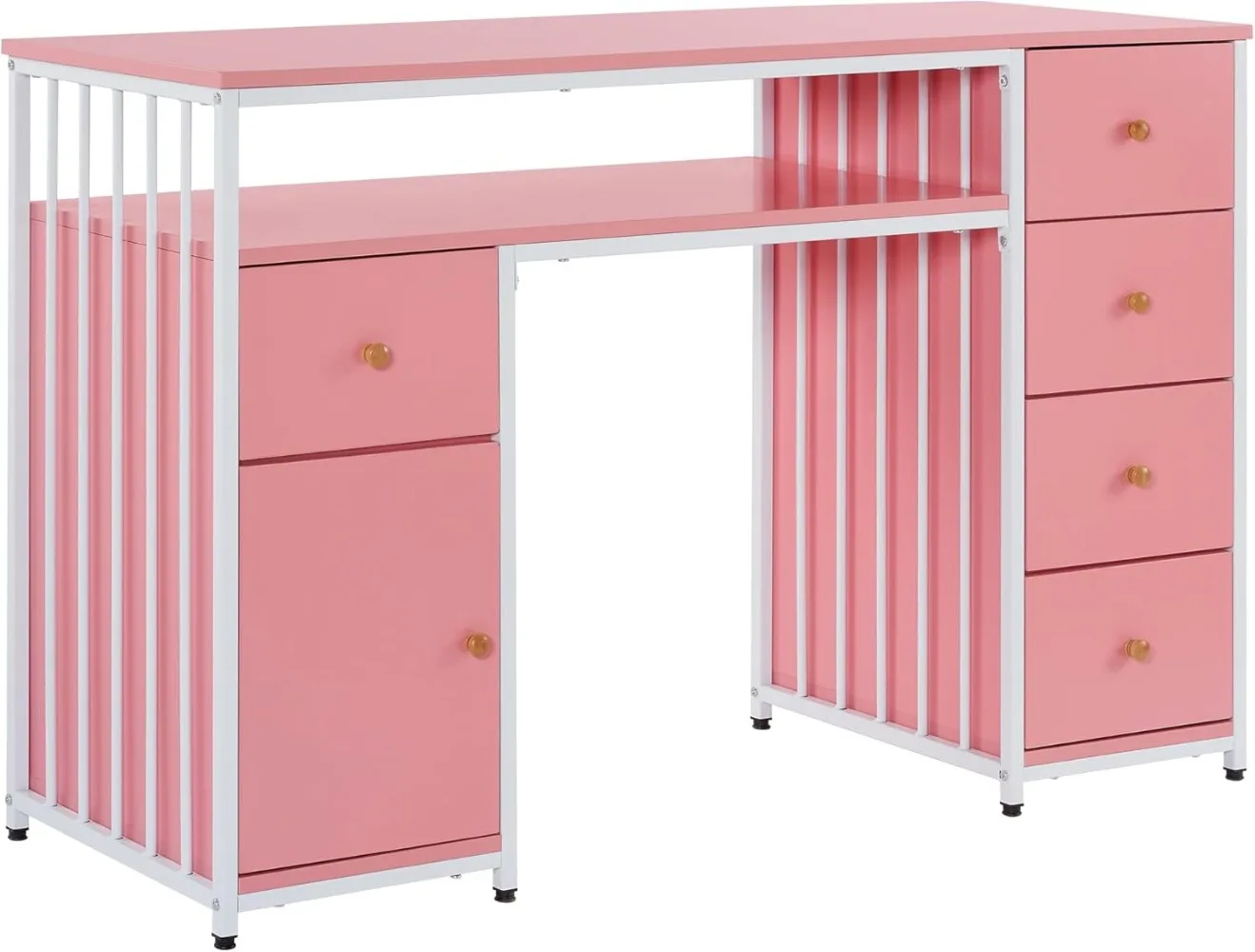 Nail Desk with Storage Cabinet Manicure Table with 5 Drawers Makeup Storage Home Beauty Salon Spa Workstation with Metal Frame.