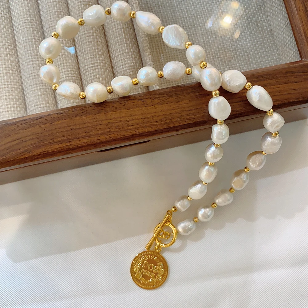 Trendy Fashion  Freshwater pearl Gold Coin Pendant Necklace for women's Girl Choker party gift  Jewelry wholesale
