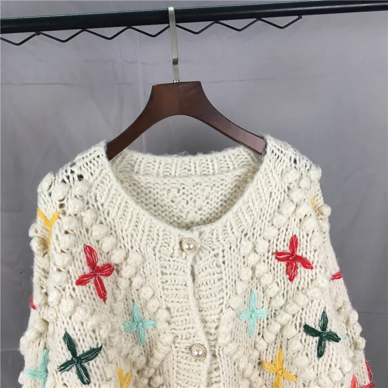 Crochet Multicoloured Star Knit Vintage Cardigan Chunky Handmade Sweater Jacket Knitwear Autumn/Winter Aoman Clothing