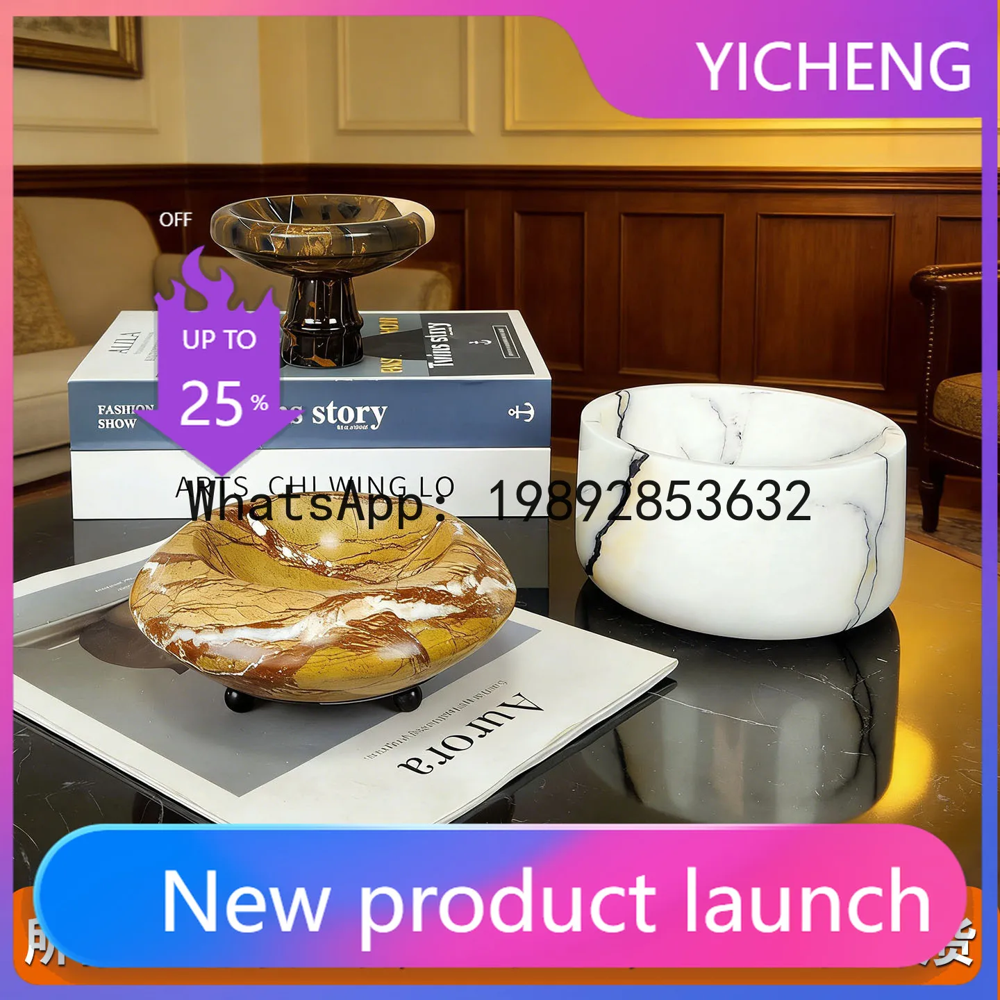 

PYJ Fragrant Snow Plum Black Golden Flower Rainforest Green Marble Tray Ornament Living Room Coffee Table Jewelry