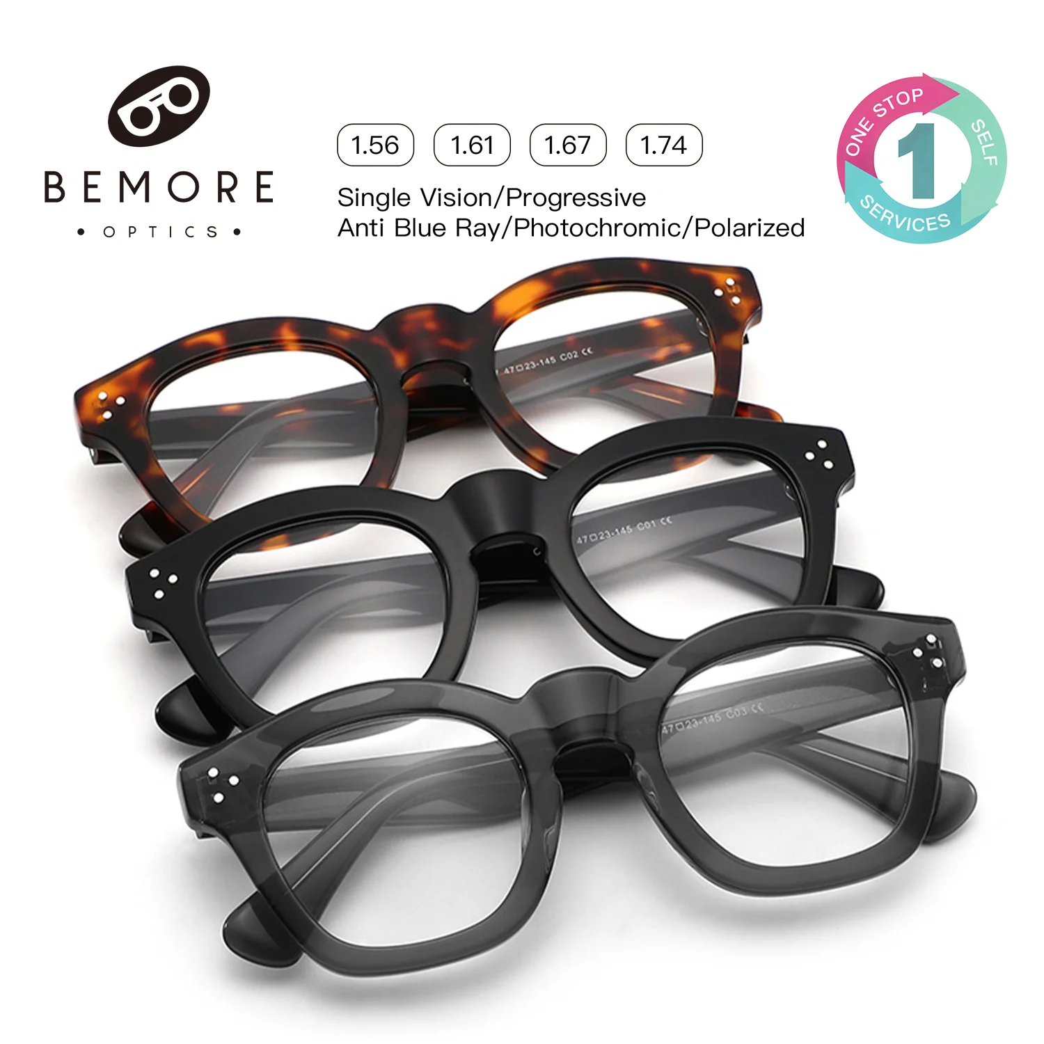 BEMORE Square High Quality Vision Simple Reading Glasses for Women Anti-Blue Light be Customizable Prescription