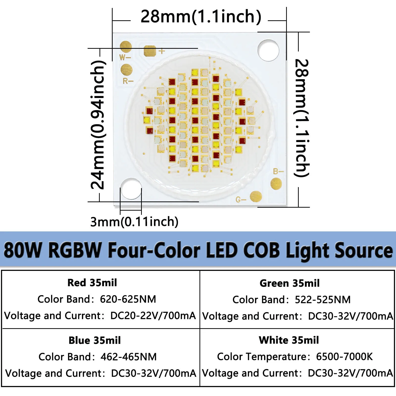 LED ad alta potenza COB 80W RGBW sorgente luminosa a quattro colori bianco rosso verde blu adatto per sorgente luminosa di illuminazione del fascio