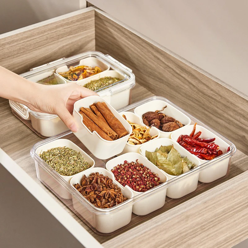 8 Grids Divided Serving Tray Storage Box Kitchen Portable Sub-format Seasoning Separator Box Fresh-keeping Snack Fruits Food Box