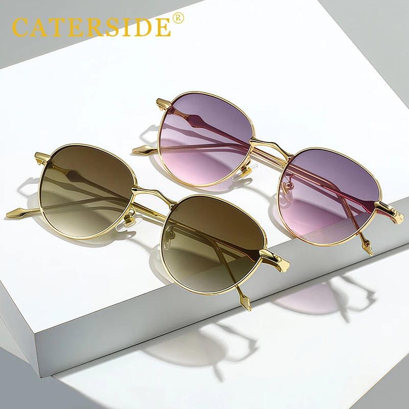 CATERSIDE موضة المرأة النظارات الشمسية المستديرة خمر المواد المعدنية نظارات شمسية رجل حفلة السفر في الهواء الطلق نظارات Uv400