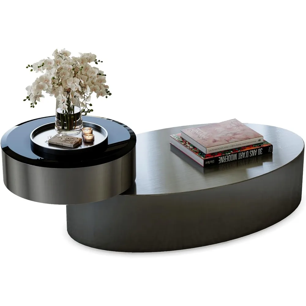 

«Овальный вращающийся журнальный столик — столешница из закаленного стекла и 360° ° Поворотное основание, матовое золото для многокомнатной комнаты"